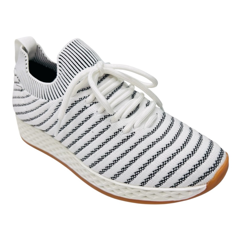 J Slides Urban Sport Opy Black/White Strip Knit Slip On Sneakers